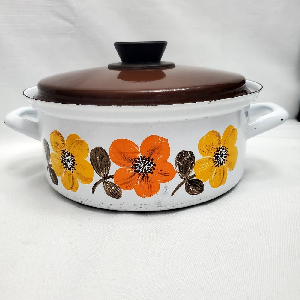 Vintage Austria Email Enamel‎ Floral Casserole Pot W/ Lid – Made in Austria